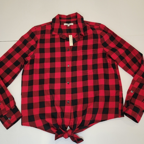 Madewell CUSTOM Front Tie Red Black Buffalo Plaid Flannel Shirt Charlie Daniel's - Picture 9 of 16